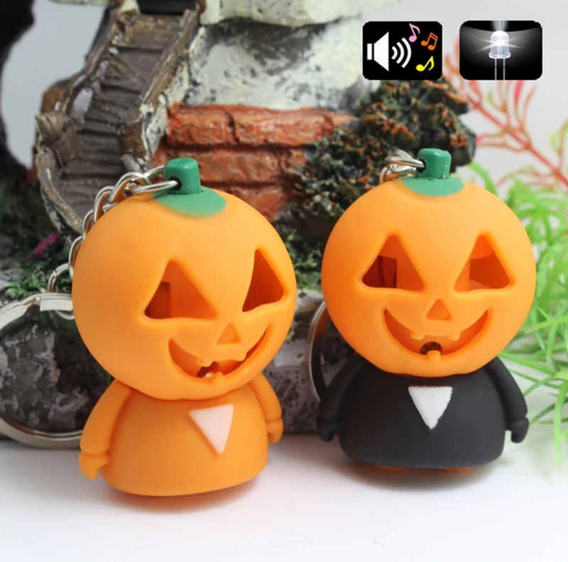 

Halloween gifts Pumpkins keychain The skeleton Led keychains sound keychains LED Flashlight keychain