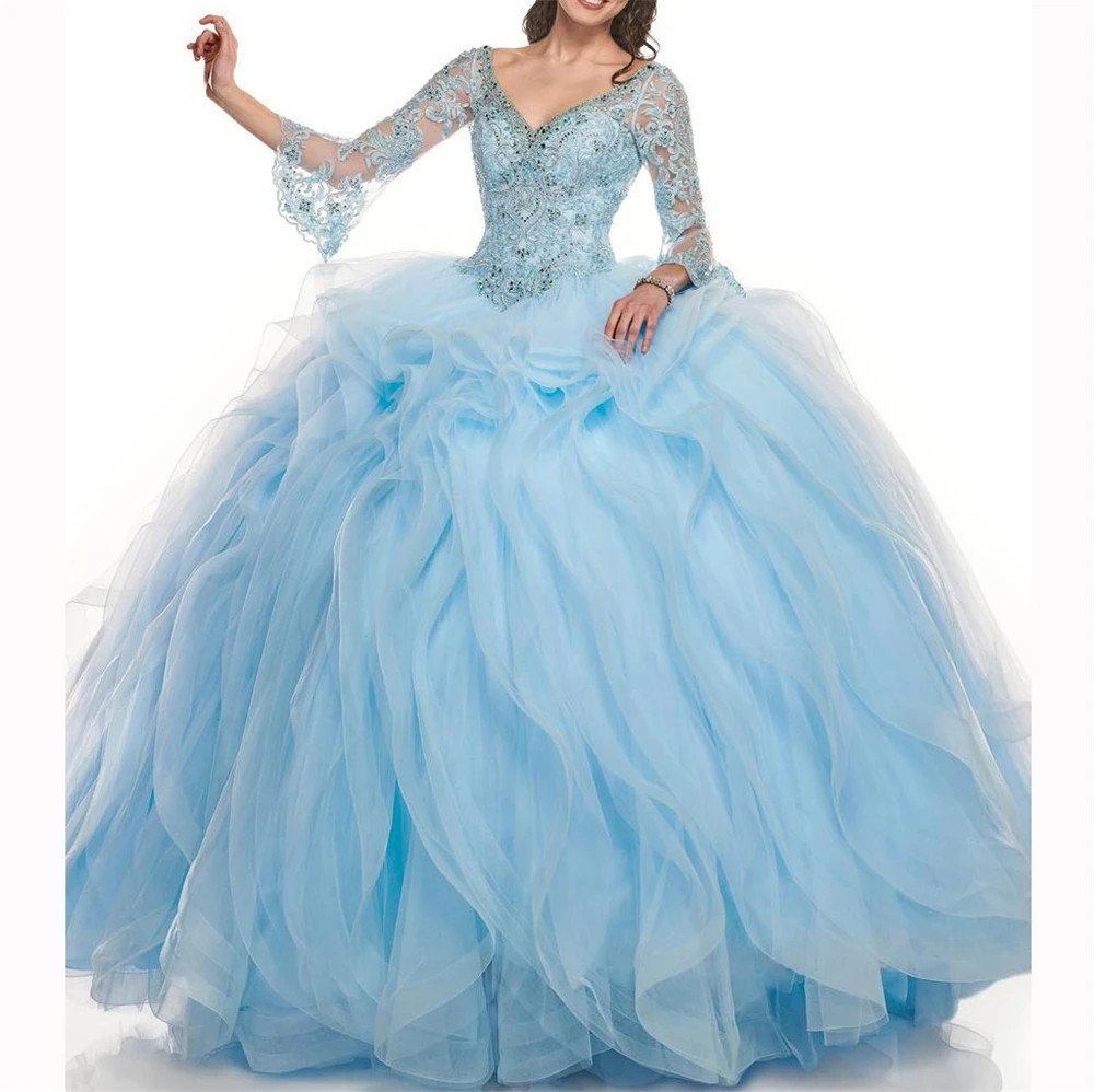 Отличный Парс quinceañeras vertidos de 15 anos 3/4 рукава Кружева AndTulle Бисер кристаллами vestidos de quinceanera платья