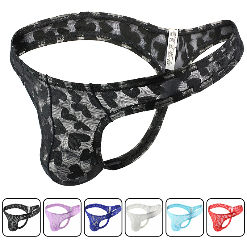 

Men Lace Thong Sexy G-string Underwear Transparent Breathable Panties Underpants Bikini G-strings Pattern heart shape jockstrap