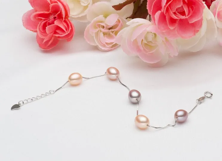 

2 color 925 Silver Genuine REAL Charm Fresh Water Cultured Pearl Bracelet