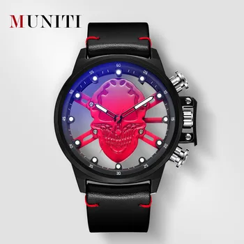 

Men's Watches Punk 3D Hollow Skull Sport Watch Quartz MUNITI Mens Watches Top Brand Luxury Waterproof Relogio Sports Skull Watch