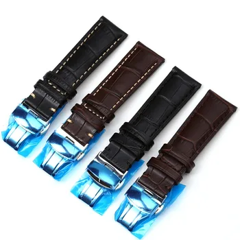 

Crocodile pattern Leather watch Band Croco leather Watch strap with Butterfly deployment Buckle 18mm 20mm 22mm