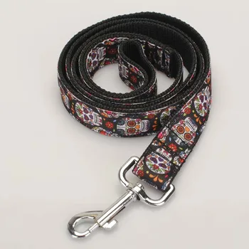 

hot sales 1"25mm skull head pattern grosgrain ribbon printed,nylon led dog leash 120/150cm