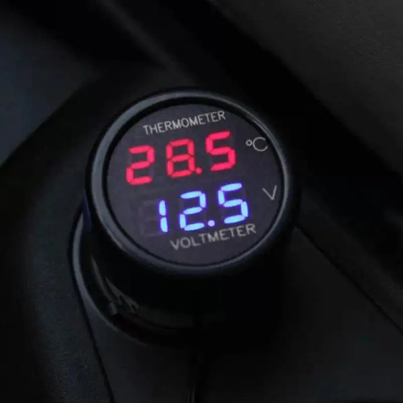

2019 2 In 1 DC 12V 24V Digital Car Voltmeter Thermometer Temperature Meter Battery Monitor Red Blue Led Dual Display