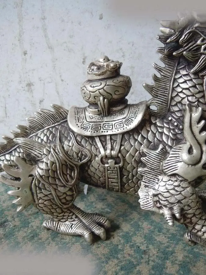 

DS China silver carved money and valuables dragon Sculpture Statue