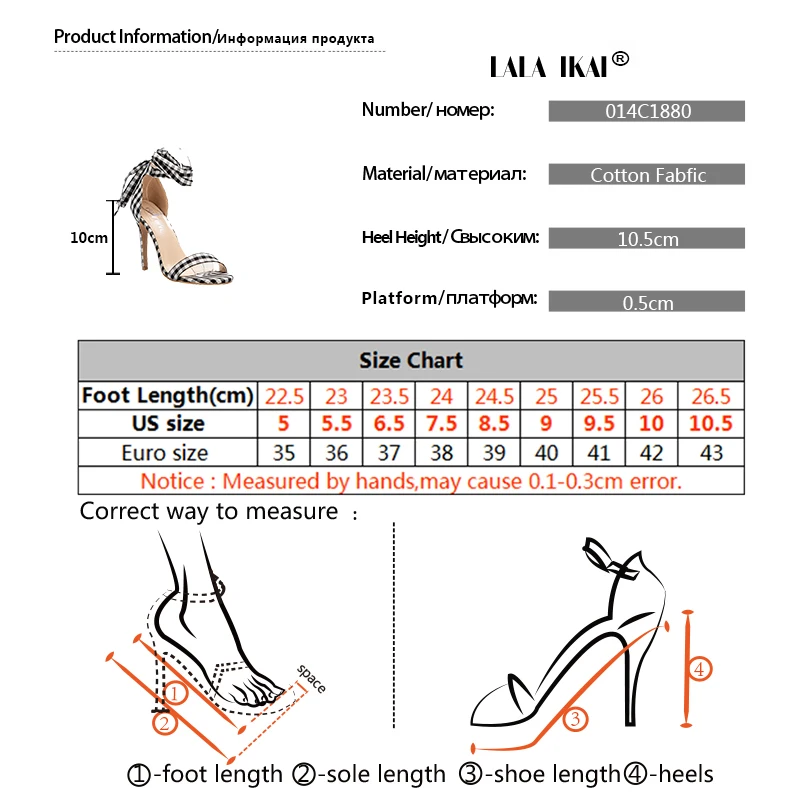 LALA IKAI/высокие клетчатые сандалии в шотландском стиле; женские туфли на каблуке с перекрестной шнуровкой; женские Вечерние туфли на высоком каблуке с ремешком на щиколотке и бантом; 014C1880-3