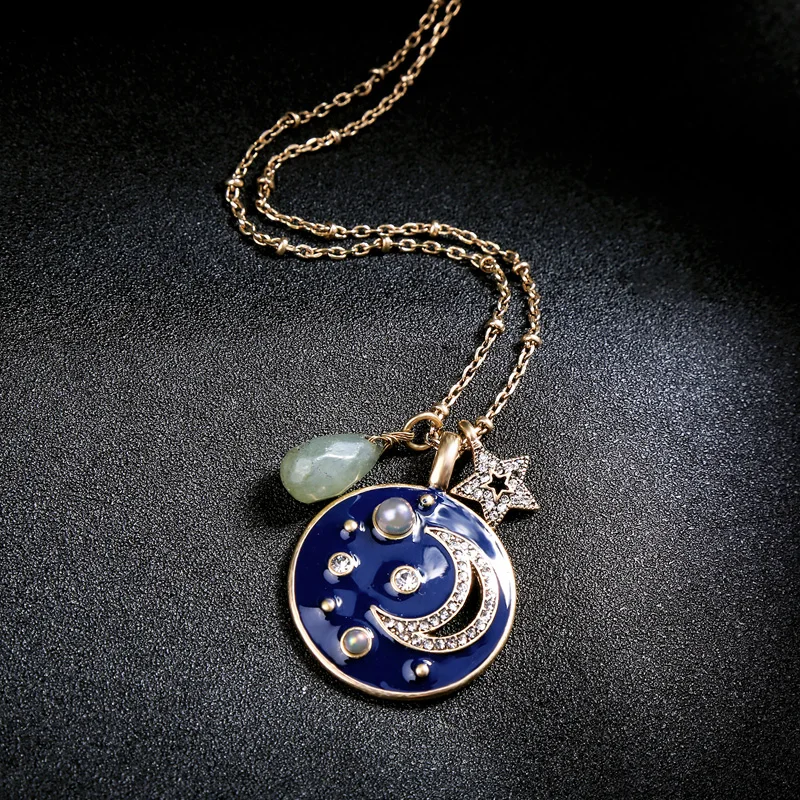 Joolim темно-синее эмалированное ожерелье с подвеской в виде Луны и звезды, антикварное ожерелье