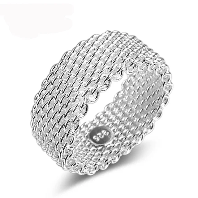 Fashion Ring 925 Sterling Silver color Jewelry Woven Mesh Belt Reticulocyte Ring Fashion Ring 925 Sterling Silver color Jewelry Woven Mesh Belt Reticulocyte Ring