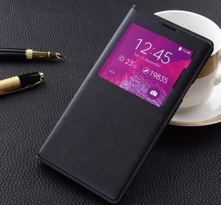 Luxury PU Leather for Samsung Galaxy Note 4 Case Smart Clear View