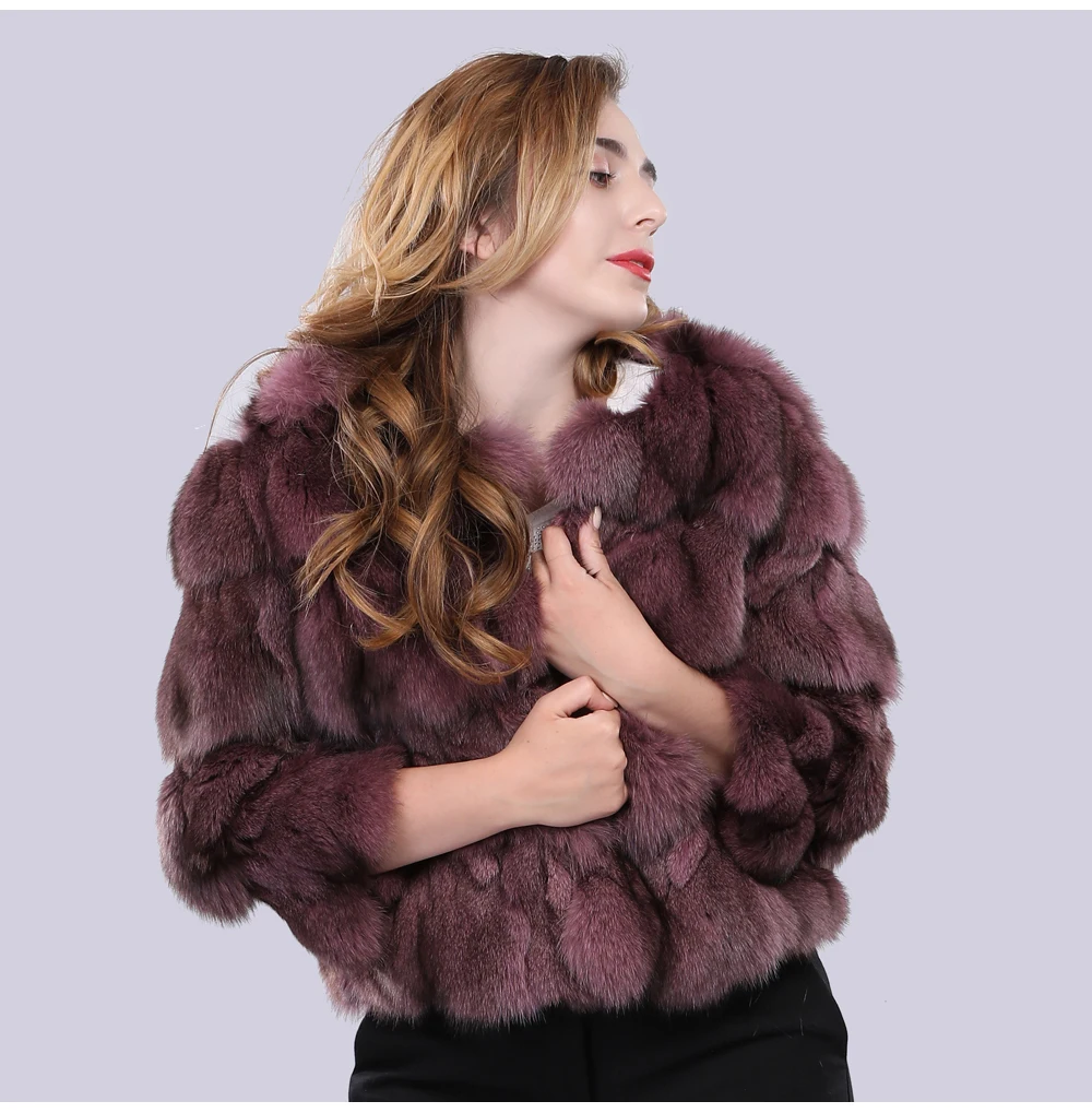 Модная женская шуба из натурального Лисьего зимняя куртка с отделкой из меха теплые натуральный мех лисы пальто с мехом натурального меха лисы Меховая куртка пальто с длинными рукавами