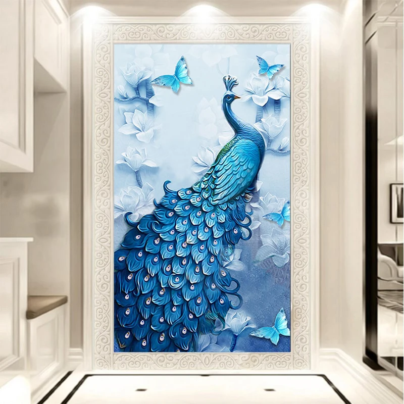 

Youran Animal Diamond Painting Full Round Blue Embossing Peacock Flower DIY Handmade Crystal Beads Cross Stitch Kits Home Decor
