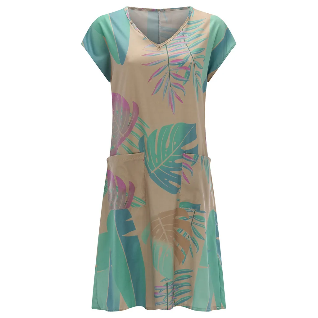 Sukienki Vestido Mujer женское Свободное платье с коротким рукавом и v-образным вырезом, с принтом, до колена, Повседневное платье, летние платья, сарафан, Vestidos