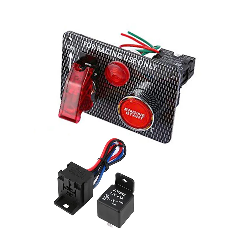 2в1 ГРЕБЕНКА для гоночного автомобиля переключатель зажигания Панель 12 В пусковая кнопка стартера двигателя с красным светодиодный переключатель из углеродного волокна для автомобиля - Цвет: Красный
