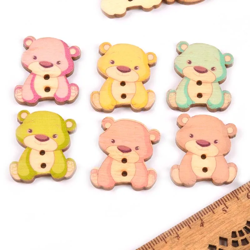 

25Pcs Apparel Sewing supplies Wooden Buttons Painted cute bear pattern flatback DIY decorative Button For Crafts 23x27mm M0967