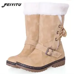 Feiyitu 2018 новые модные женские туфли с перекрестными ремешками зимние сапоги матовая теплая противоскольжения в сапоги пряжки ремня рукав