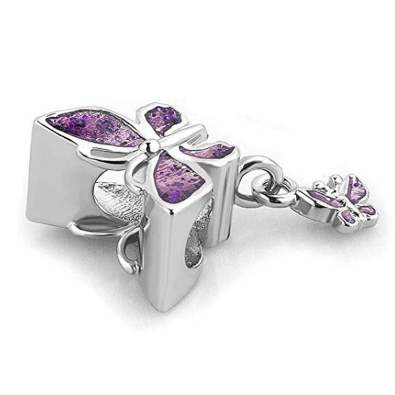 Скользящие бусины фиолетовые бусины в виде бабочки подходят к аутентичным Пандоре браслеты ювелирных изделий diy подарки ко дню Святого Валентина