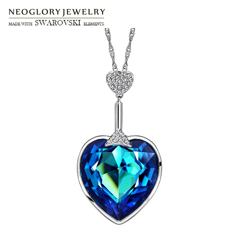 Skup Neoglory Austria Crystal Auden Rhinestone długi amulet naszyjnik Love Heart Style na imprezę kolorowe Lady romantyczny prezent