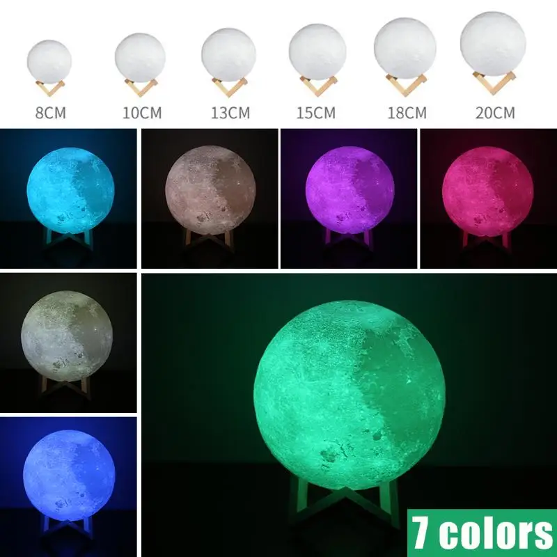 

7Colors 3D Printed Colorful Full Moon Lamp LED Night Touch Sensor Switch Desk Lunar Light Home Bedroom Decor Luminaria Lamp