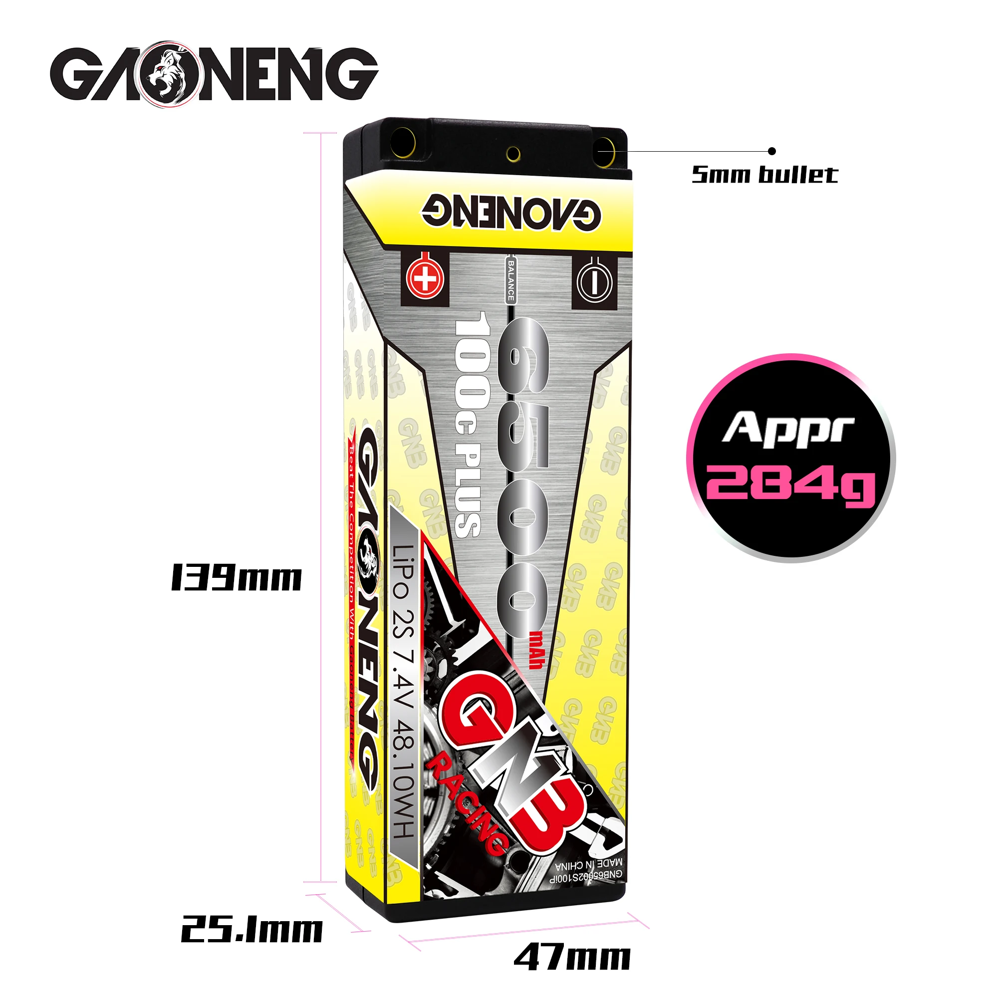 Gaoneng GNB 6500mAh 2S 7,4 V 100C жесткий корпус LiPo аккумулятор с 5,0 мм штекером Deans T XT60 разъем для 1:10 1/10 RC автомобиль RC лодка