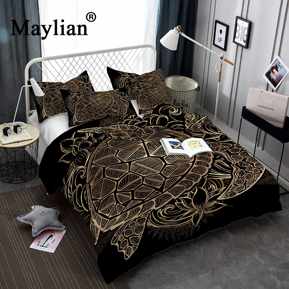 

3d bohemian bronzing Animal turtle Bedding Set Mandala Quilt Cover Peace Design Bed Set a Mini Van Bedclothes 10 Colors BE1114