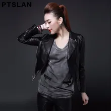 Ptslan Women Spring Autumn Real Leather Jacket Casual Slim Soft Moto Jacket Biker genuine Leather Jacket