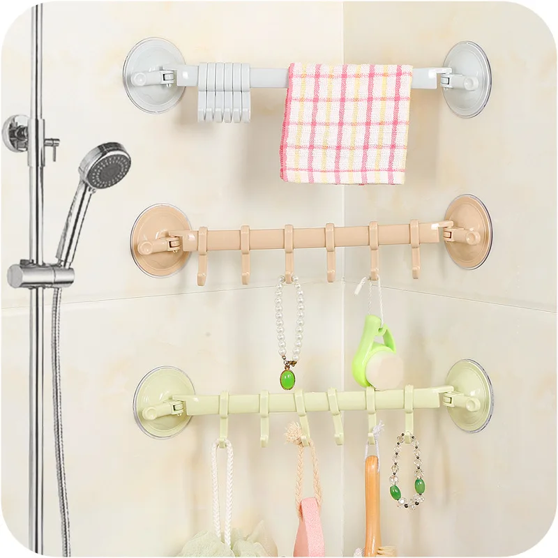 

6 Hooks Hanging Towel Racks Bathroom Adhesive Wall Hanger Storage Hanger Kitchen Organizer Suction Cup Hooks Closet Hanging