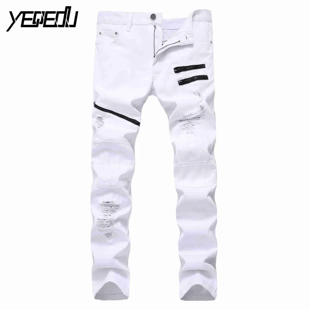 men's white super skinny ripped jeans