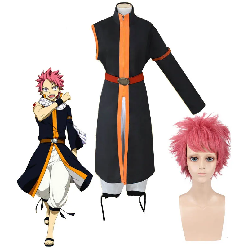 Coshome Fairy Tail Natsu Dragneel Cosplay Costumes Wig Scarf Men Tops Pants Full Set
