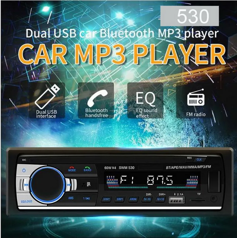 1 Din " lcd AUX 530 MP3 аудио автомобильный радиоприемник проигрыватель RCA USB 2,1 Bluetooth 4,0 FM пульт дистанционного управления U диск в тире DC 12 В стерео