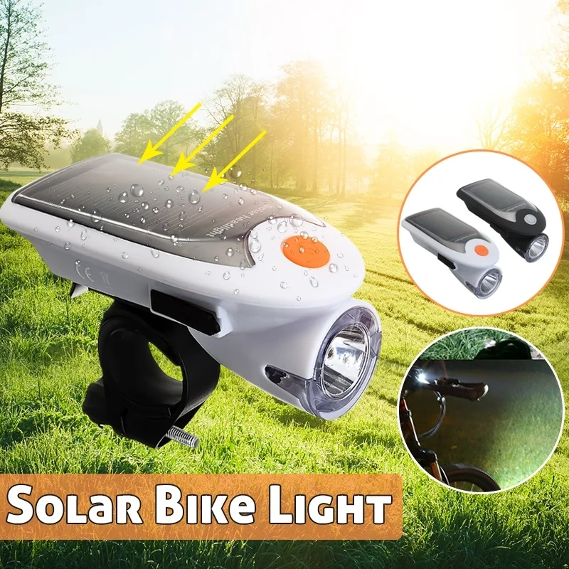 Top Solar USB Rechargeable LED Bicycle Light Cycling Front Light Headlights Lamp Torch Waterproof Flashlight 0