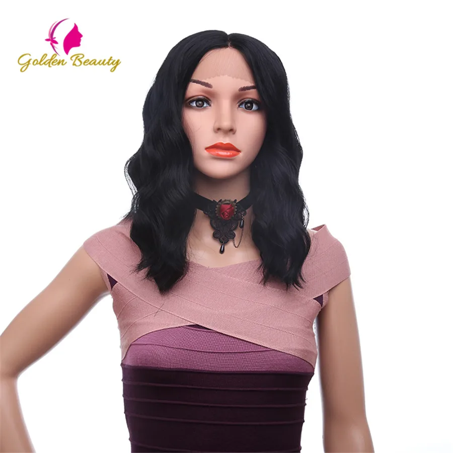 

Golden Beauty 16inch Deep Wave Wigs Synthetic Lace Front Wigs Heat Resistant Hair with Natural Hairline for Women