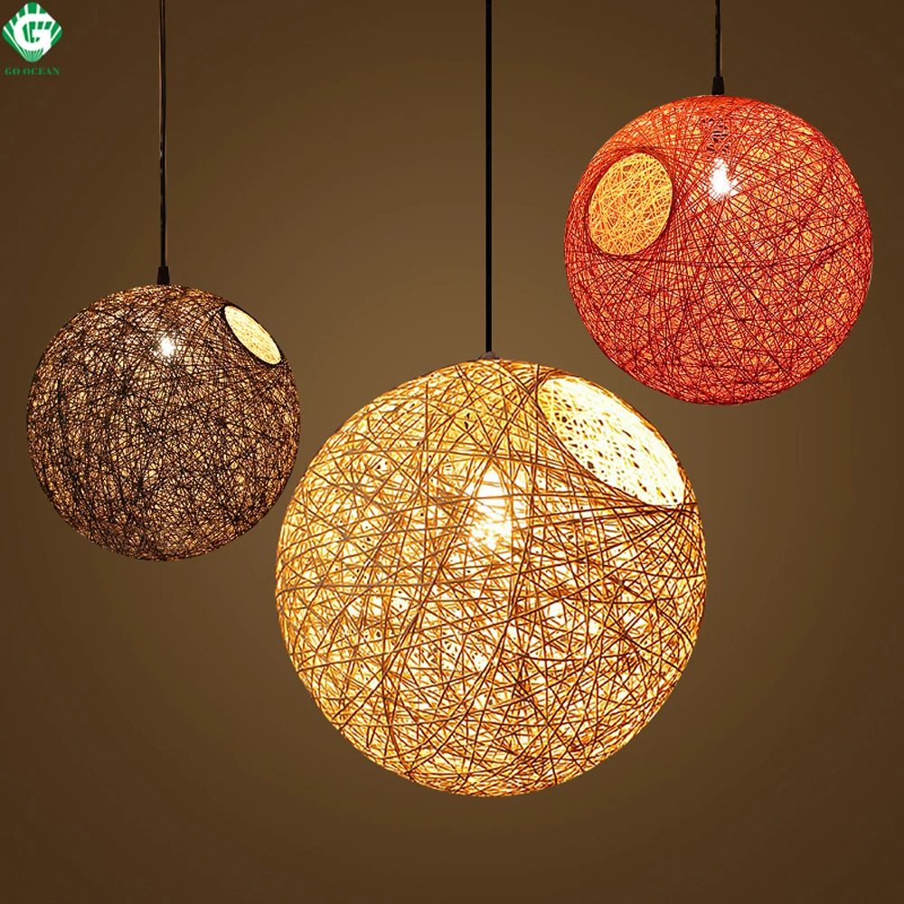 GO OCEAN Pendant Lights E27 Pendant Lamp Colorful Wood Rattan Parlor Light Fixtures For Restaurants Living Room Lighting (27)