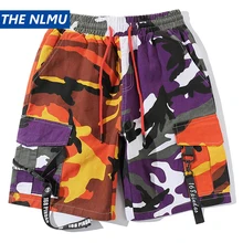 Цвет камуфляж лоскутное мужские шорты Карго Хип Хоп Лето Уличная для мужчин ленты дизайн короткие джоггеры WB71