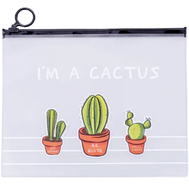 2018 New Arrival Hot Cactus Transparent PVC A5 File Folder Document Filing Bag Stationery Bag for student kids pencil case box