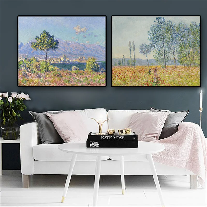 

Claude Monet Poplars Poppy Fields Posters and Prints Landscape Oil Painting on Canvas Art Wall Picture for Living Room Cuadros