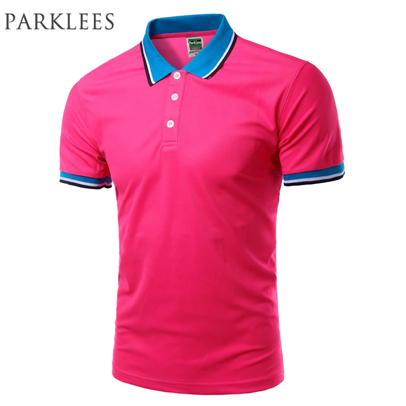 New Rose Red Polos 2016 Summer Mens Fashion Solid Color Polo Shirt ...