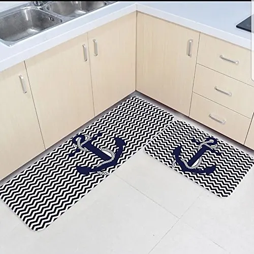 

2 Piece Kitchen Mats and Rugs Set Nautical Theme Sailor Anchor Home Deocr Non Skid Area Runner Doormats Carpet