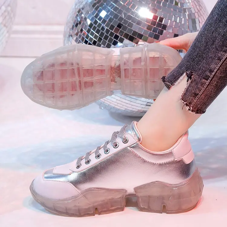 

Shiny Rhinestone Woman Clunky Sneakers 2019 Crystal Female Shoes Transparent Bottom Sole Casual Women Vulcanize Shoes