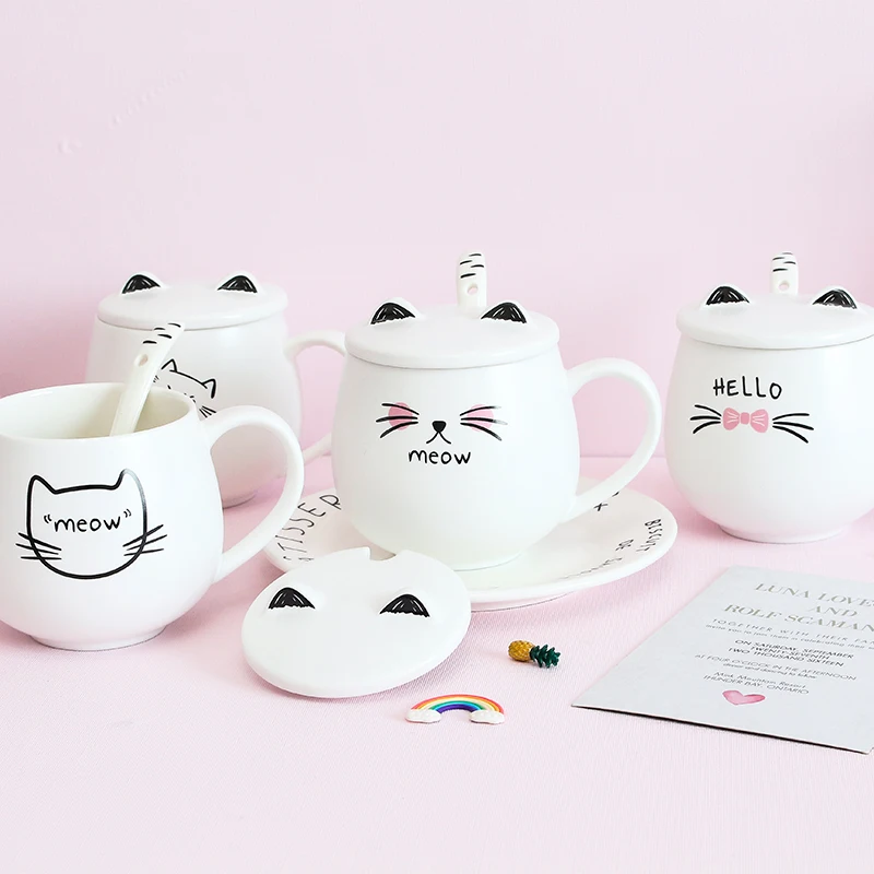 

Teen Cute Cat mug ceramic cup couple Korean version with Spoon Mug Cup water cup breakfast coffee mug juice milk cup cute mugs