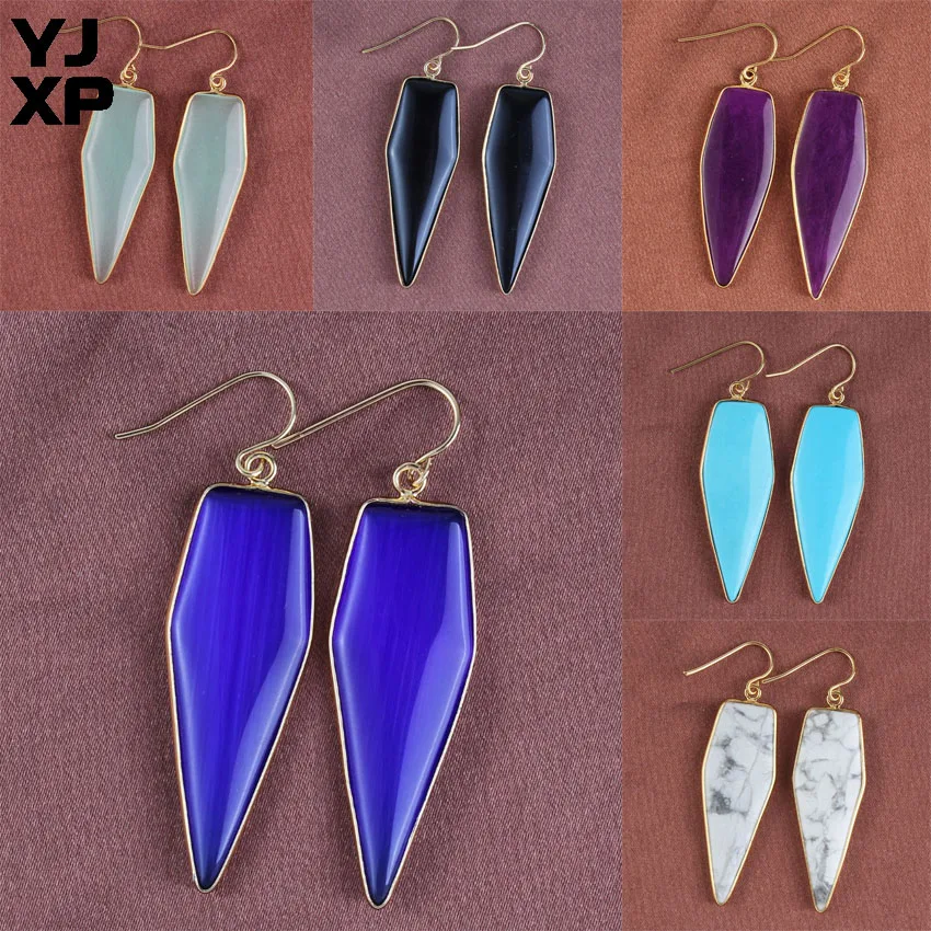 

YJXP Gold Color Black Agates Blue White Howlite Cat Eye Stones Arrow-Shaped Dangle Earrings for Women Gift Fashion Jewelry