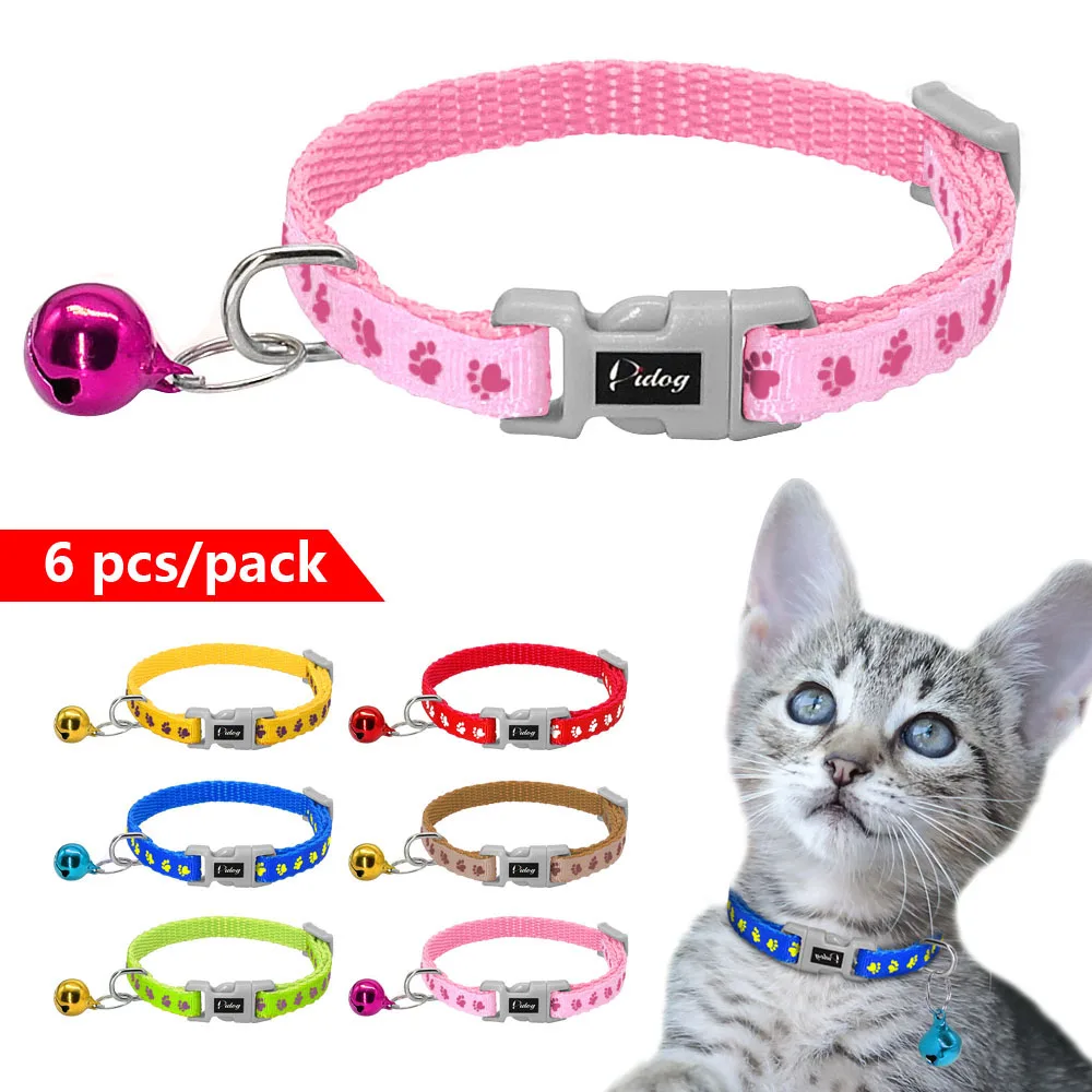 6pcs/set Small Kitten Cat Collar Nylon Safety Pet Collars Adjustable