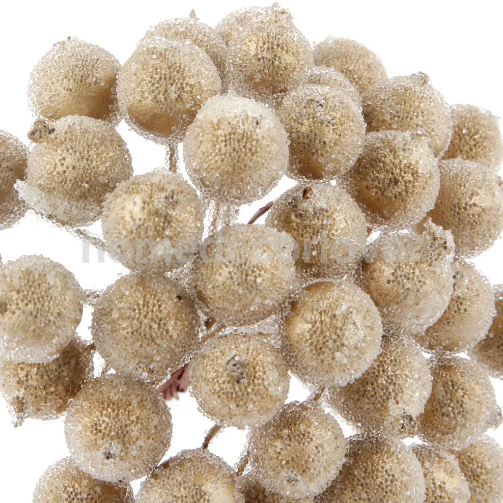 400 Pieces Mini Frosted Fruit Berry Holly Artificial Flower Decor DIY Silver & Gold