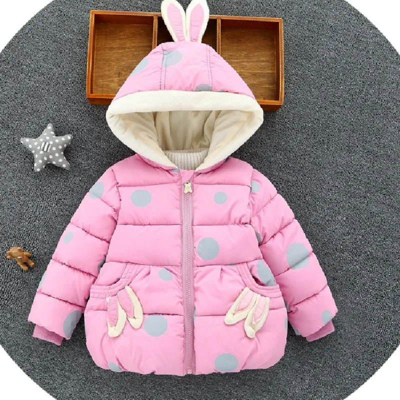 

New Winter Coat Baby Girl Polka Dot Infant Hoodie Thickness Autumn Winter Infant Jacket Baby Coat 8BB013