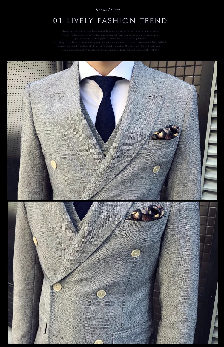 (Куртка + жилет + Штаны) костюм Комплект из 3 предметов мужская старший светло-серый двубортный Хаундстут блейзер/host Вечерние Банкетный
