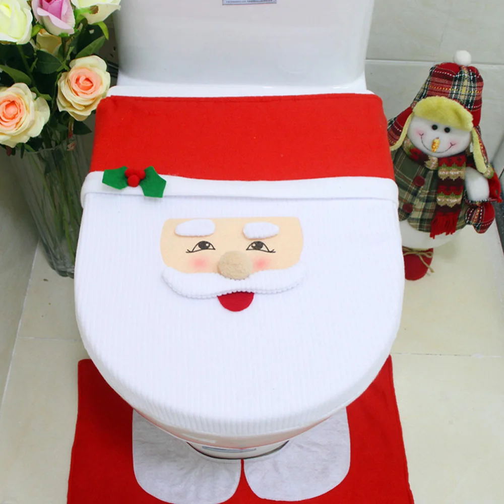 Santa Claus Bathroom Toilet Lid Cover Rug Mat Christmas Xmas Party Home Decor