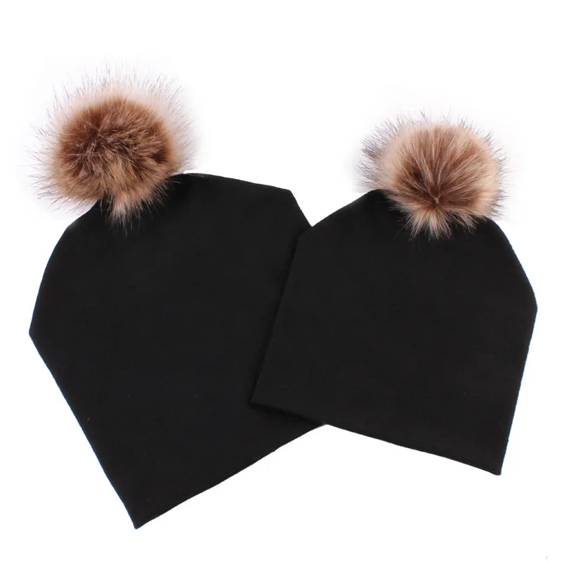 1 комплект, шапки в стиле хип-хоп для мамы, зимняя теплая детская модная осенняя и зимняя шапка для девочки, реквизит для фотосессии новорожденных, sombreros gorra de bebe para - Цвет: Black