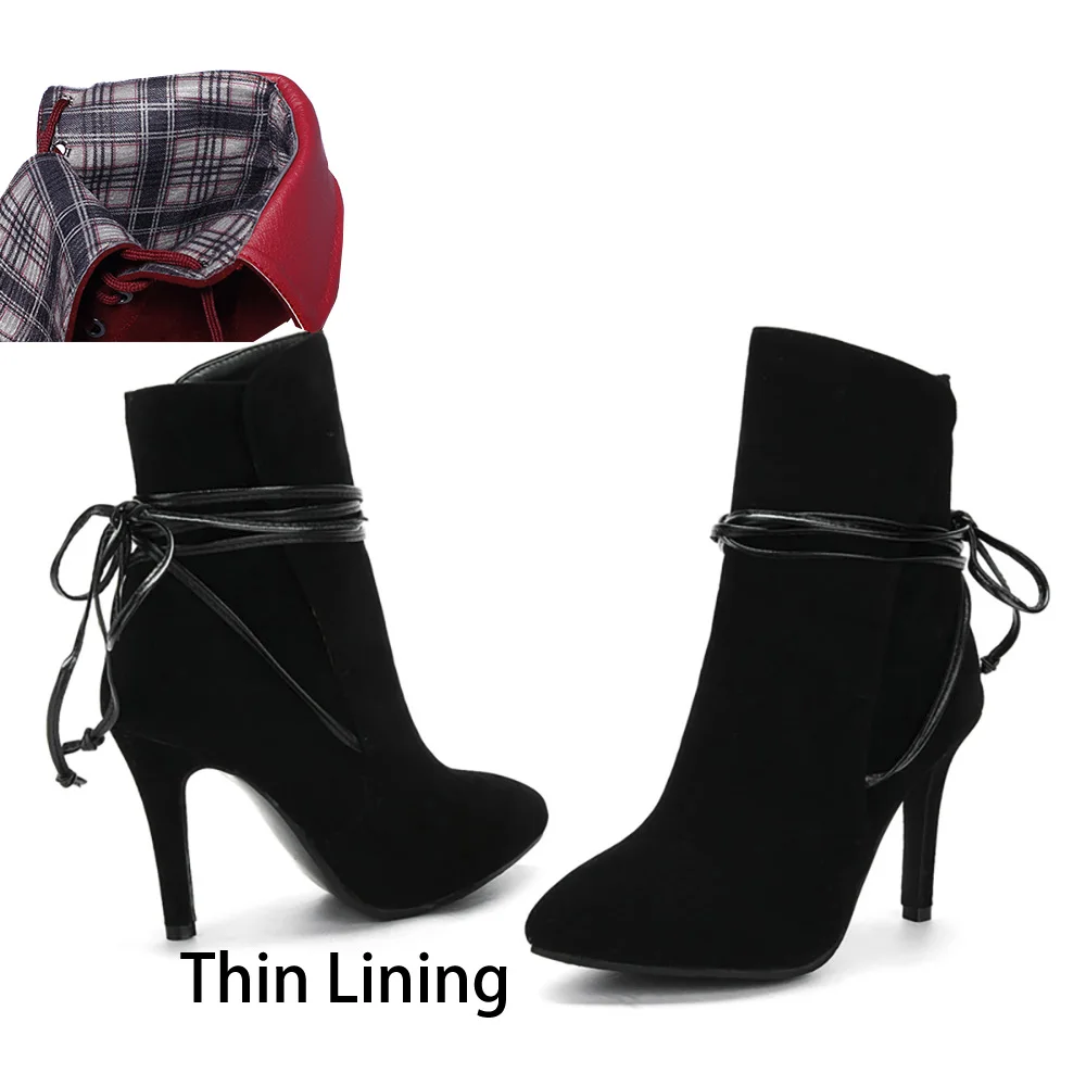 Фирменная Новинка модный серый и красный цвета Для женщин ботильоны пикантные черные сапоги на высоком каблуке-шпильке; дамские модельные туфли H132 плюс большой размер 10(43 - Цвет: Black