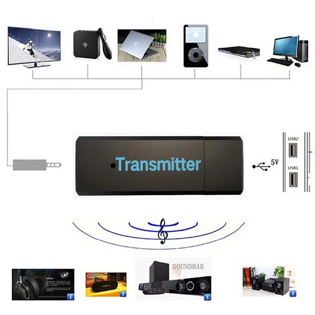 Портативный 3,5 мм Bluetooth передатчик стерео аудио 3,0 беспроводной USB адаптер для ТВ ПК компьютер Bluetooth наушники