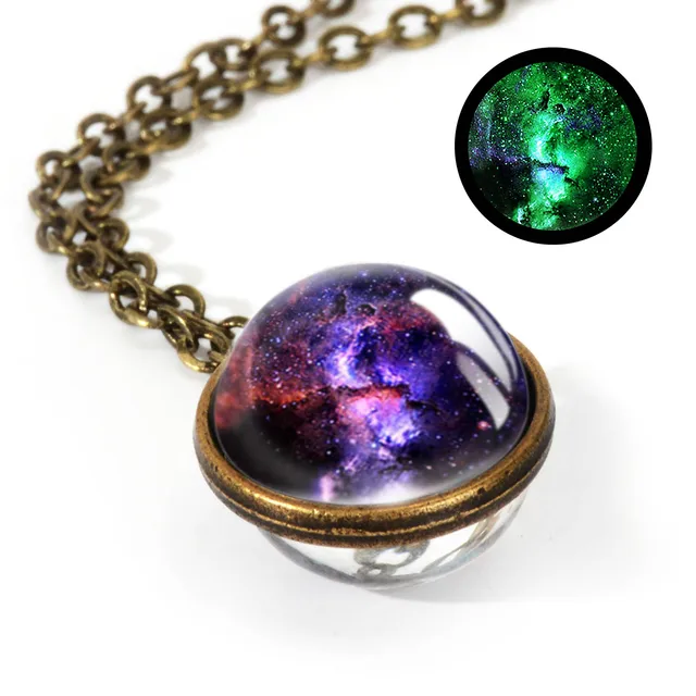 LIMITED EDITION Starscape Pendant Hand-painted Glass Space Jewelry MAGNETIC Purple /& Gold Circle