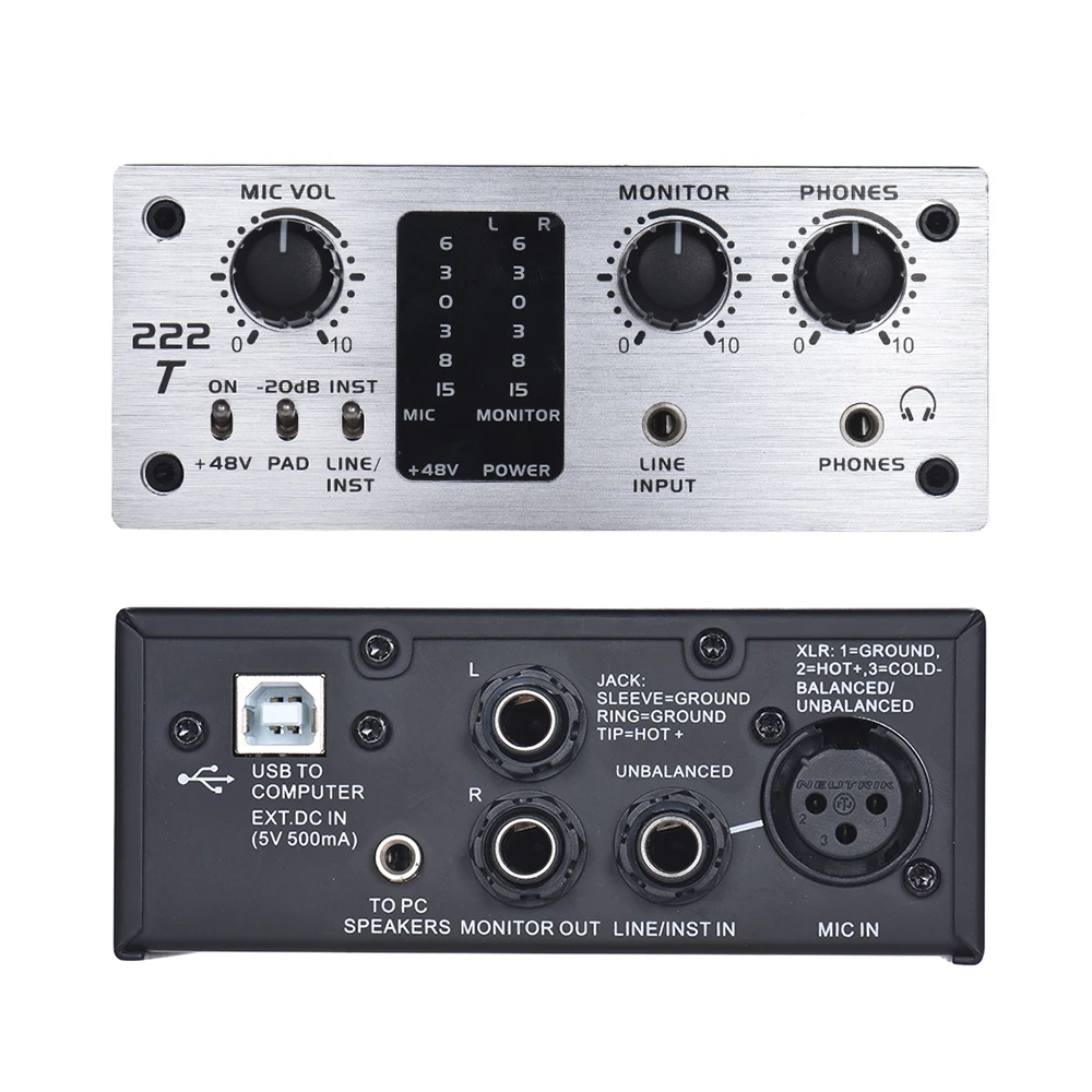2-х канальный аудио Системы Интерфейс внешняя звуковая карта+ 48В DC 5V для компьютера смартфон с помощью кабеля USB